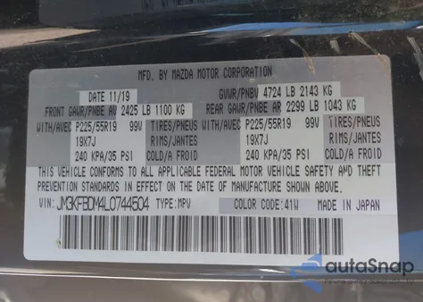 2020 Mazda Cx-5 Grand Touring from USA, damaged, VIN JM3KFBDM4L0744504